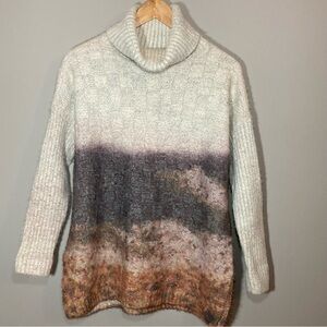 Rain+Rose Ombre Turtleneck Sweater - Cream Brown Gray Soft Fuzzy Cozy